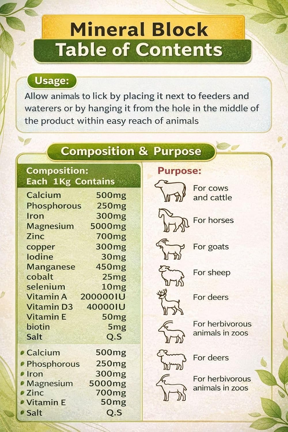 1kg Mineral Lick Block for Cows, Goats & Sheep | Essential Livestock Mineral Supplement | Suitable for All Life Stages cjfarms.in