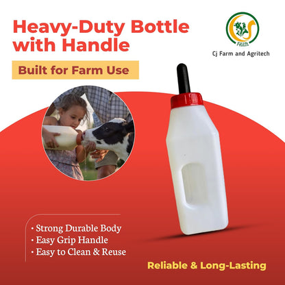 Heavy-Duty 2.5L Calf Milk Feeding Bottle with Food-Grade Nipple & Strong Handle | Durable Farm Milk Feeder for Young Calves cjfarms.in