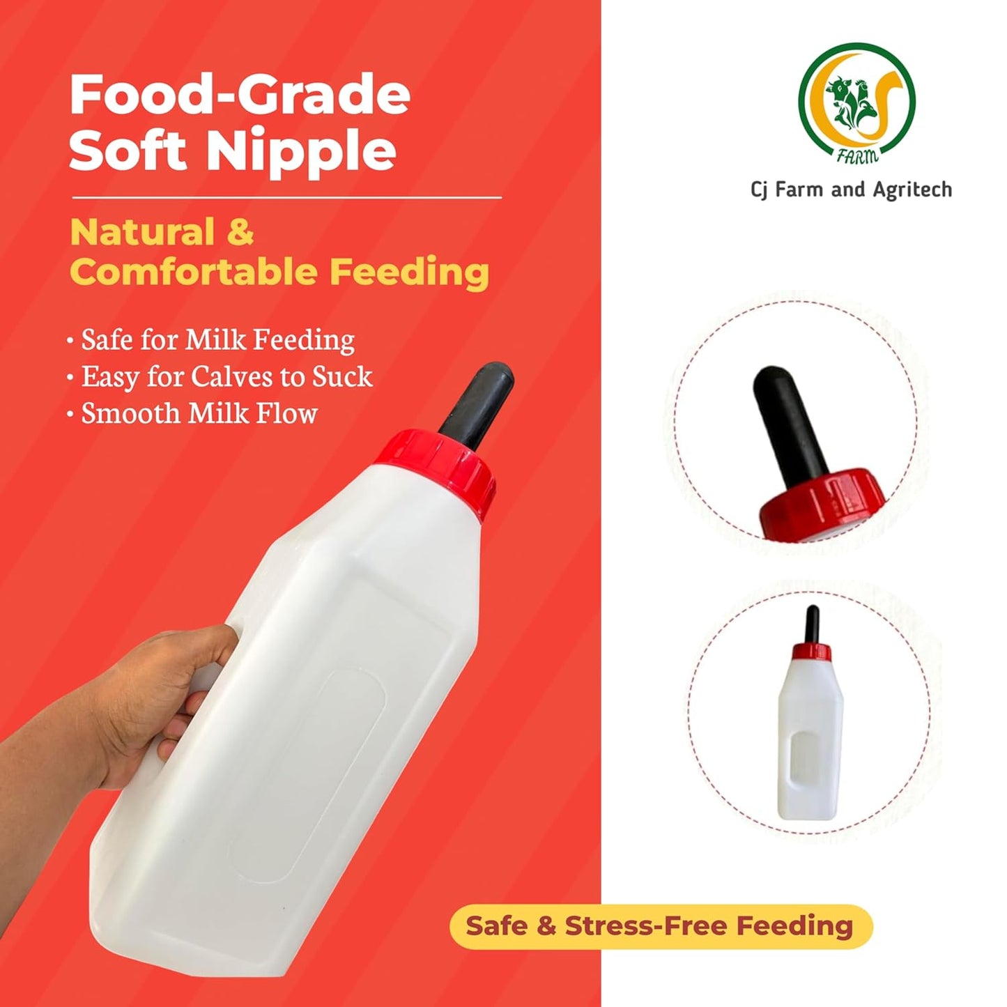 Heavy-Duty 2.5L Calf Milk Feeding Bottle with Food-Grade Nipple & Strong Handle | Durable Farm Milk Feeder for Young Calves cjfarms.in