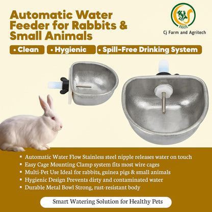 Rabbit Water Bowl Automatic – Stainless Steel Water Dispenser | Automatic Rabbit Water Feeder for Cage | Pack of 2 CJ farms and Agritech