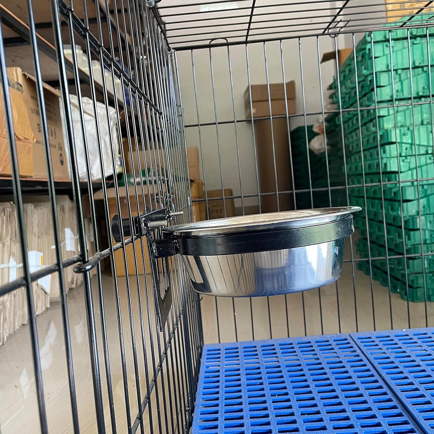 Easy-Fix Dog Bowl with Stand for Cages | 1100ml Stainless Steel Feeding Bowl for Dogs, Cats & Pets | Adjustable Cage-Mount Design