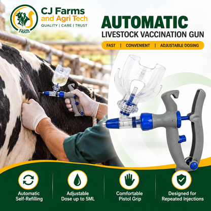 5ML Automatic Livestock Syringe Gun | Adjustable Dose Veterinary Injector with Bottle Holder for Cattle, Cow, Pig, Goat & Sheep  Copy Title