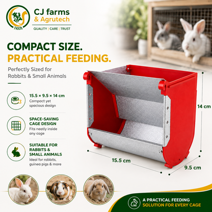 Rabbit Feeder Box 15.5 × 9.5 × 14 cm | Galvanized Metal Cage-Mount Feeding Trough for Rabbits & Small Animals CJ farms and Agritech