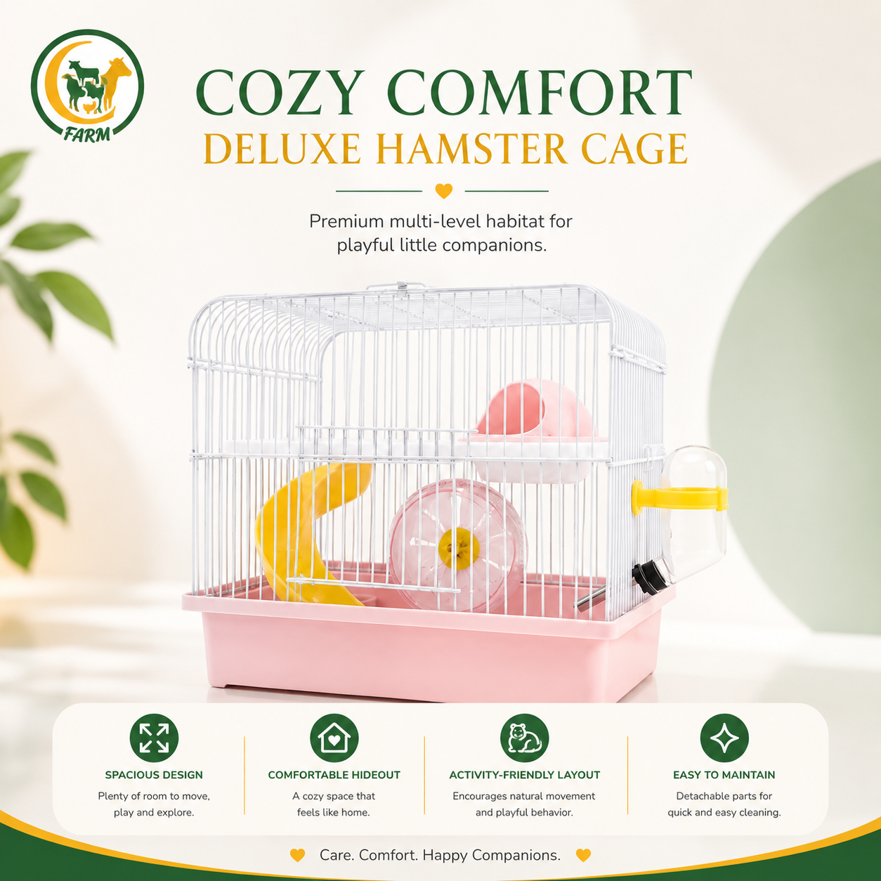 Hamster Cage BC-166 20.5 × 25 × 27 cm | Spacious Small Animal Cage with Removable Tray for Hamsters & Gerbils CJ farms and Agritech