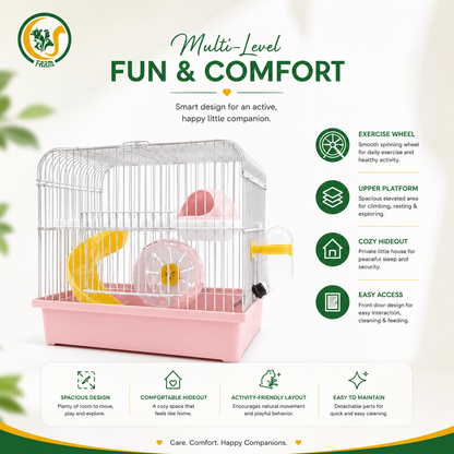Hamster Cage BC-166 20.5 × 25 × 27 cm | Spacious Small Animal Cage with Removable Tray for Hamsters & Gerbils CJ farms and Agritech