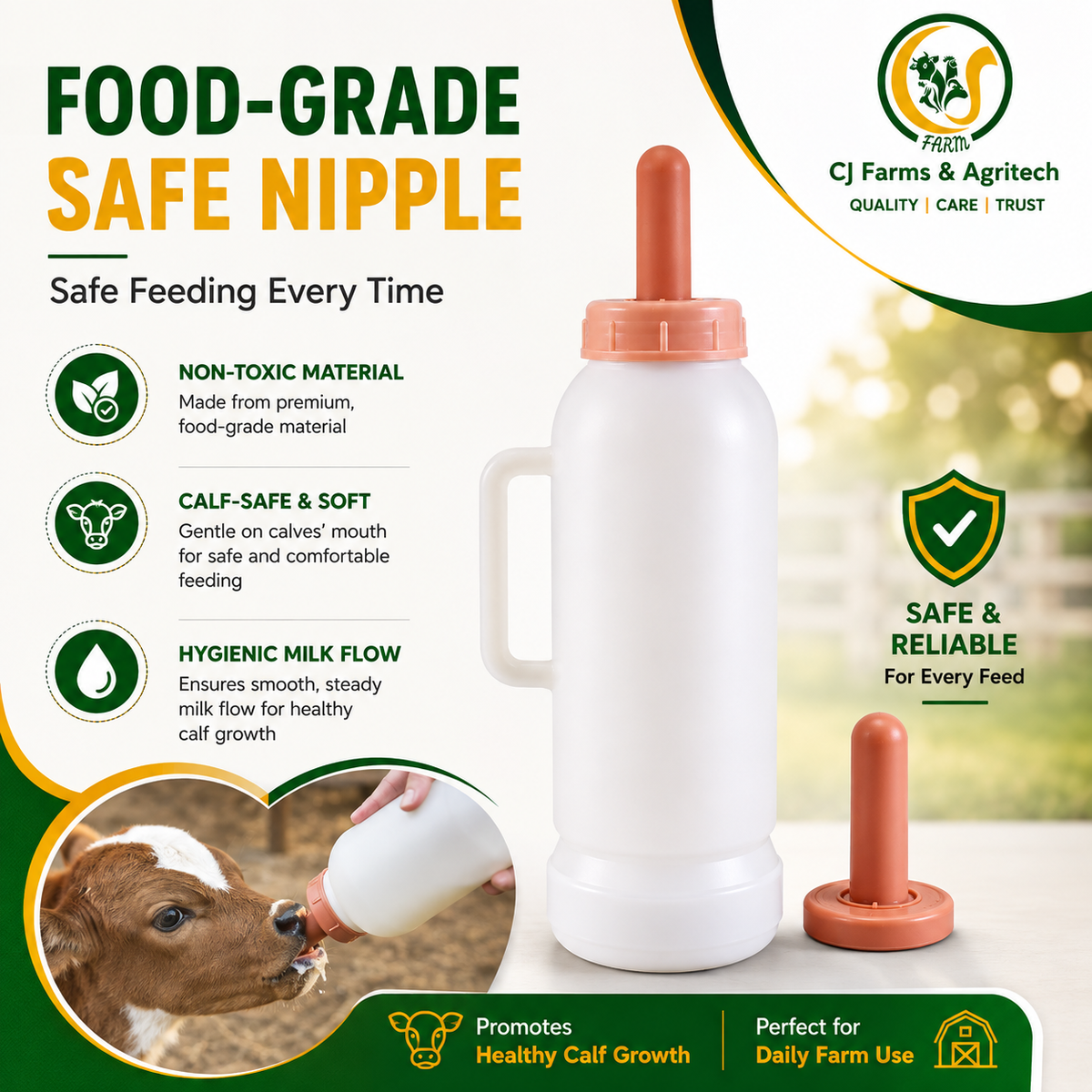 Heavy-Duty 2L Calf Milk Feeding Bottle with Food-Grade Nipple | Durable Livestock Feeder for Calves | Safe & Hygienic Farm Feeding Bottle cjfarms.in