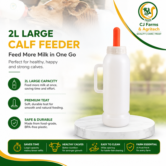 Heavy-Duty 2L Calf Milk Feeding Bottle with Food-Grade Nipple | Durable Livestock Feeder for Calves | Safe & Hygienic Farm Feeding Bottle cjfarms.in
