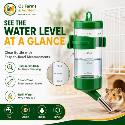 80ml Hamster Water Bottle | Hanging Small Animal Water Dispenser with Stainless Steel Nozzle for Hamster, Rabbit, Guinea Pig & Squirrel CJ farms and Agritech
