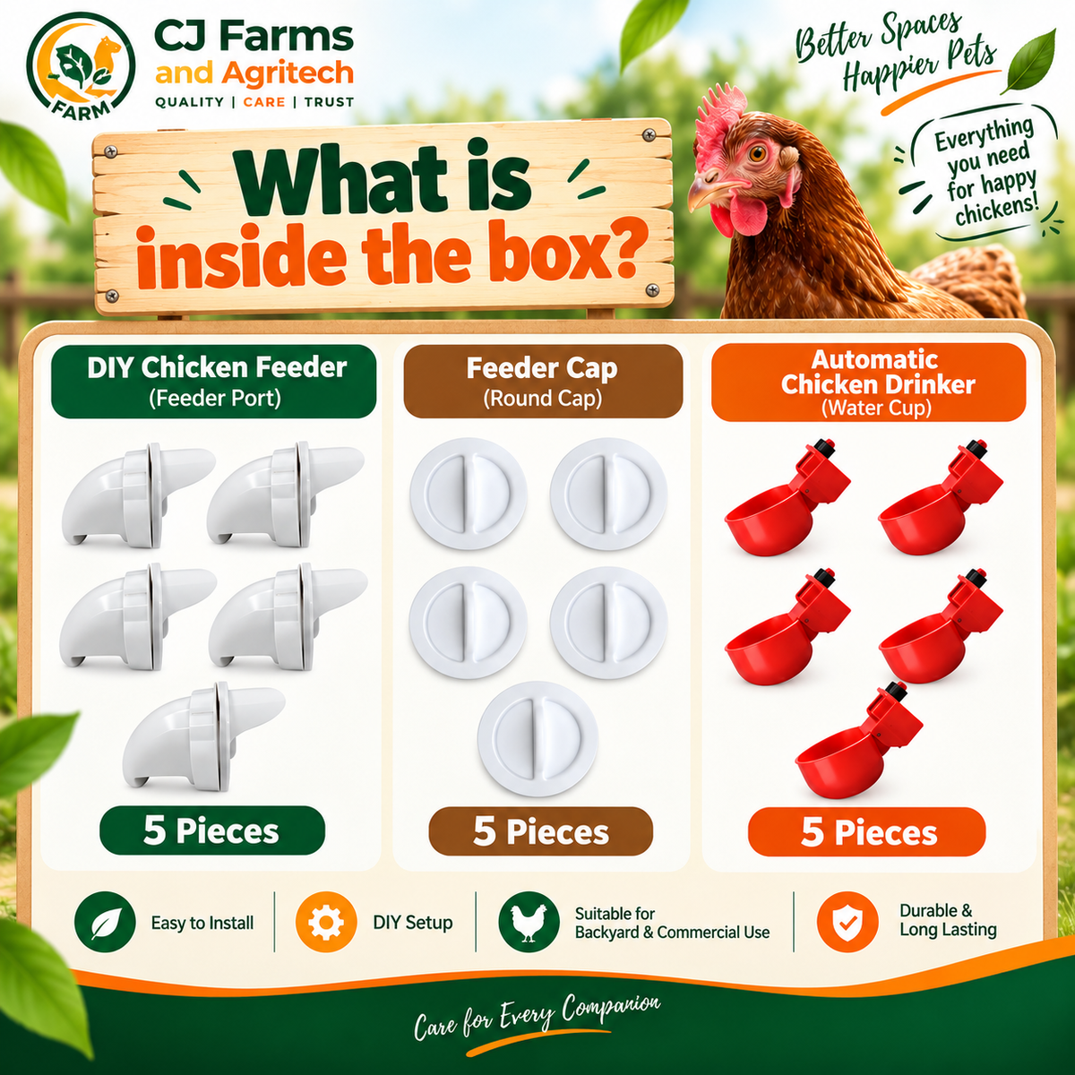 Chicken Feeder and Drinker Combo Pack of 5 | Poultry Farm Equipment | DIY Chicken Feeder & Automatic Poultry Drinker CJ farms and Agritech