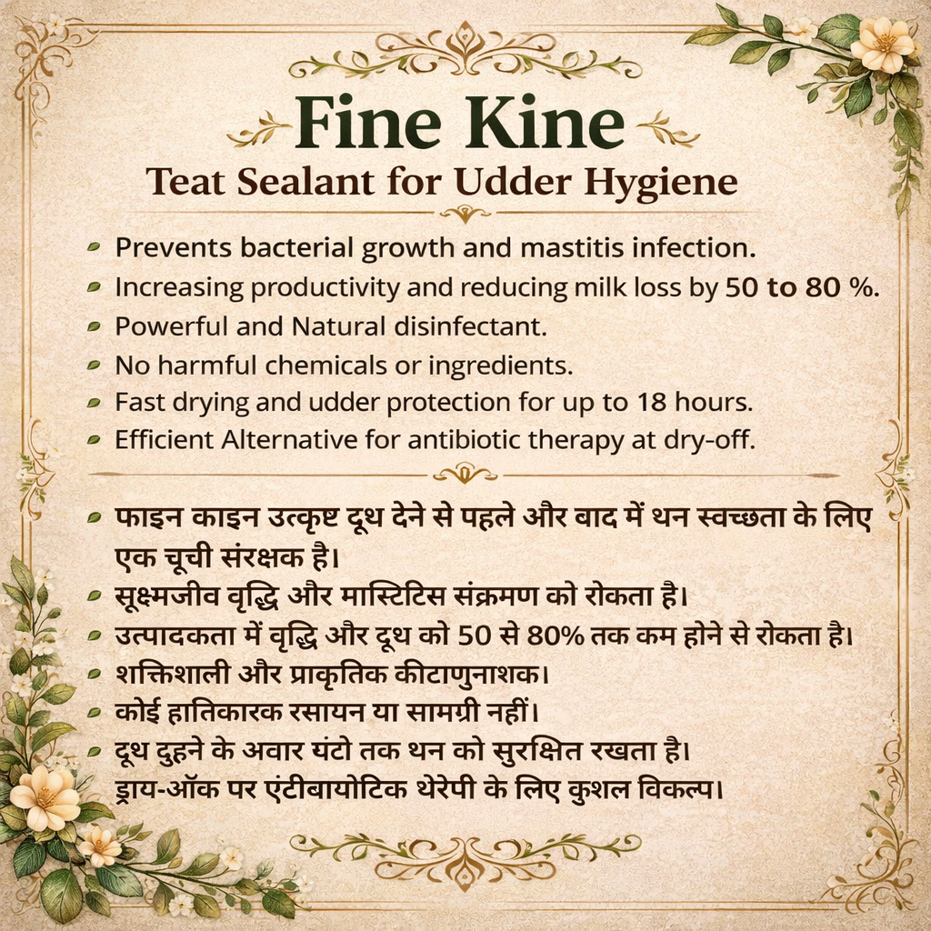 Fine Kine Teat Dip Solution 1000ml for Dairy Cattle | Udder Hygiene & Mastitis Prevention | Healthy Udder Care for High Milk Quality CHIMERTECH