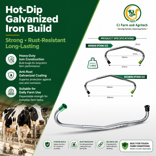 CJ Farms Adjustable Cow Anti Kick Bar – Heavy Duty Hot Dip Galvanized Iron Cattle Restraint Tool for Safe Milking, Hoof Trimming & Veterinary Use cjfarms.in