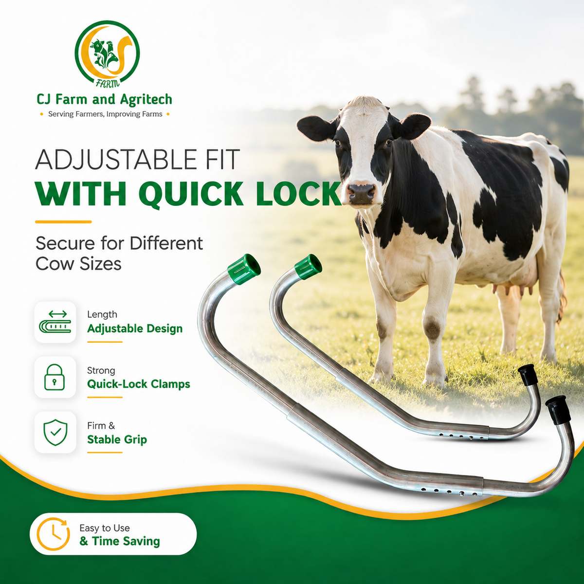 CJ Farms Adjustable Cow Anti Kick Bar – Heavy Duty Hot Dip Galvanized Iron Cattle Restraint Tool for Safe Milking, Hoof Trimming & Veterinary Use cjfarms.in