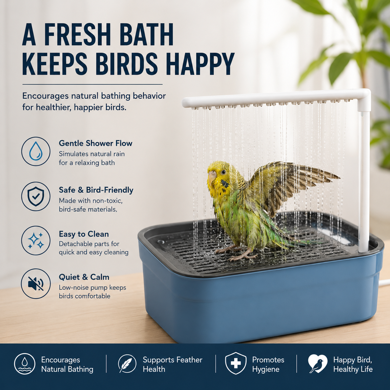 Automatic Bird Bath with Water Pump & Rain Shower | USB Powered Bird Bath Tub for Budgies, Cockatiels, Lovebirds, Parakeets & Small Birds CJ farms and Agritech
