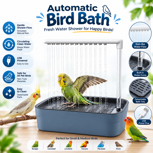 Automatic Bird Bath with Water Pump & Rain Shower | USB Powered Bird Bath Tub for Budgies, Cockatiels, Lovebirds, Parakeets & Small Birds CJ farms and Agritech