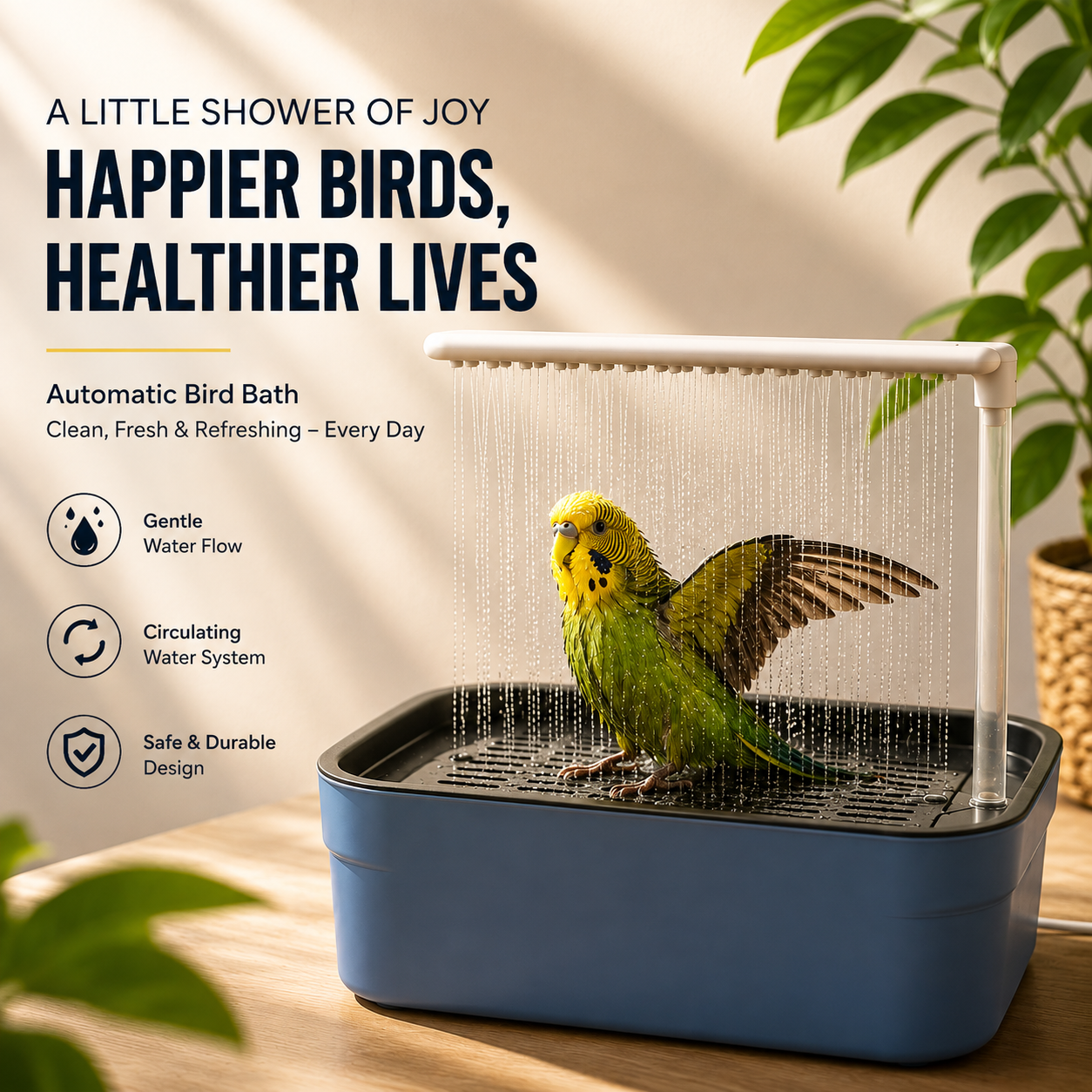 Automatic Bird Bath with Water Pump & Rain Shower | USB Powered Bird Bath Tub for Budgies, Cockatiels, Lovebirds, Parakeets & Small Birds CJ farms and Agritech