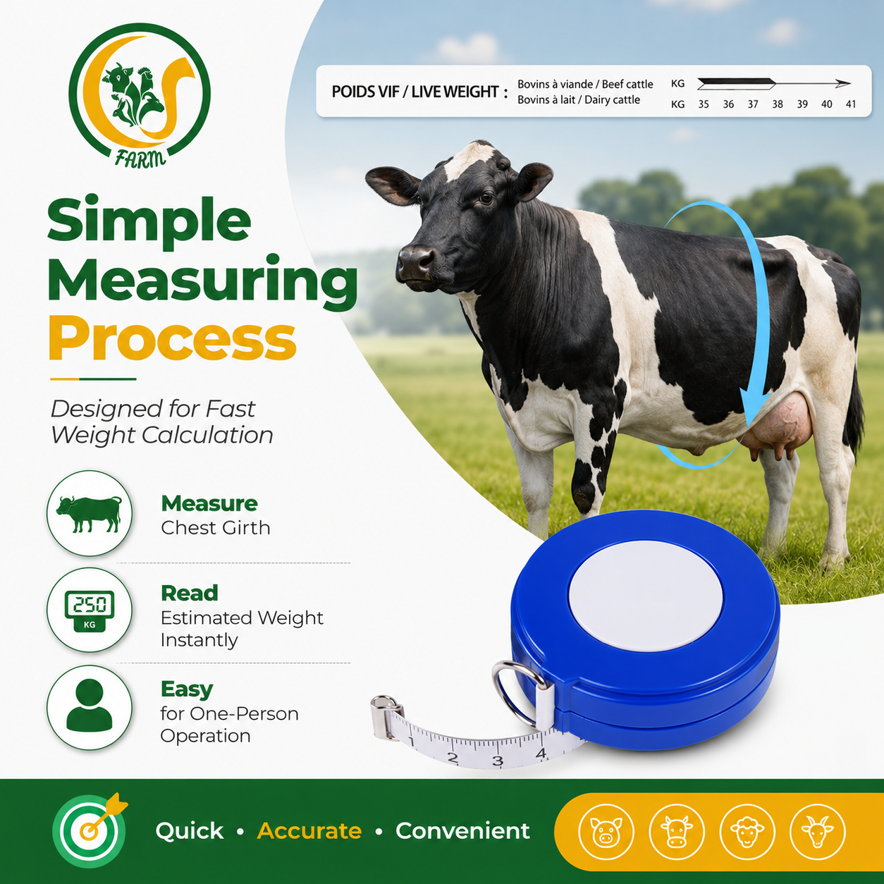 Animal Weight Measuring Tape for Cow, Goat, Sheep & Pets | Portable Livestock Body Weight Measurement Tape CJ farms and Agritech