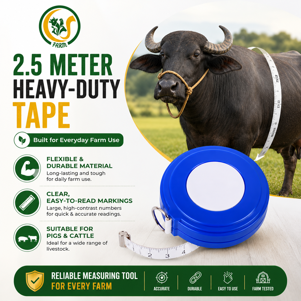 Animal Weight Measuring Tape for Cow, Goat, Sheep & Pets | Portable Livestock Body Weight Measurement Tape CJ farms and Agritech