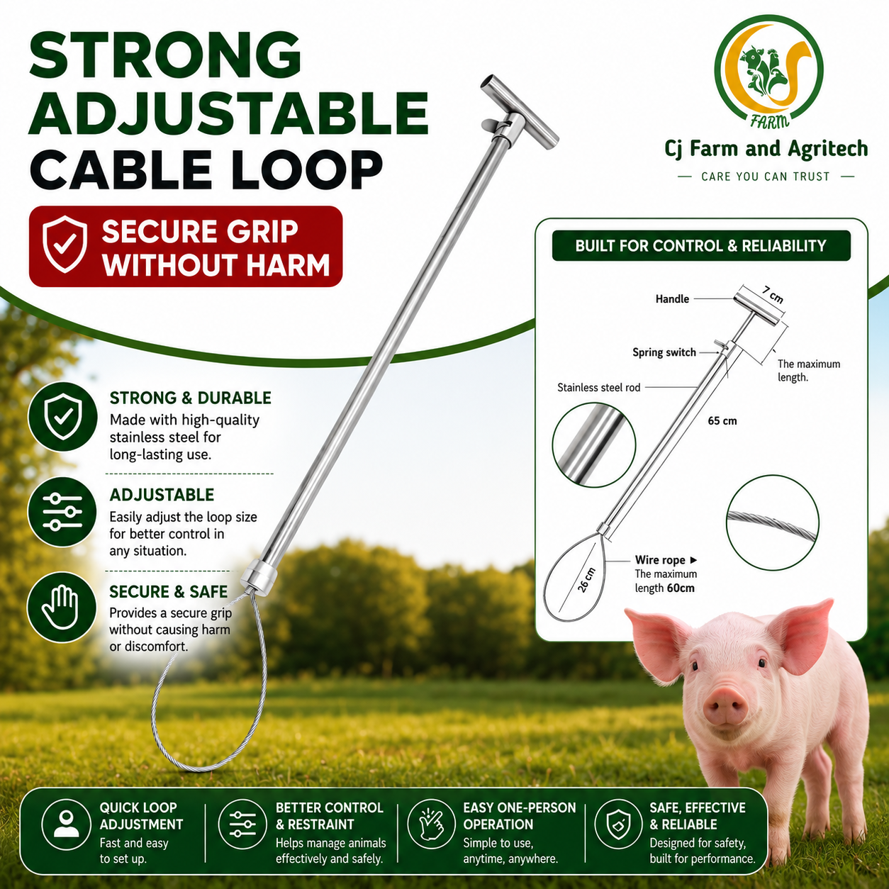 Stainless Steel Animal Control Pole | Dog Catcher Pole, Pig Holder & Livestock Catcher | Safe & Humane Animal Handling Tool cjfarms.in