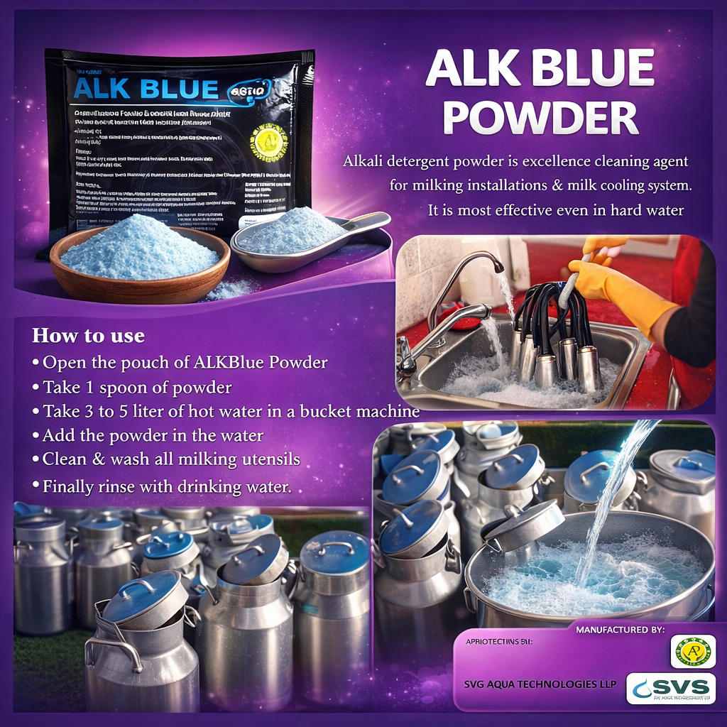 ALK Blue Powder – Alkali Detergent for Milking Machine & Milk Cooling System | Dairy Equipment Cleaning Powder | Effective in Hard Water CJ farms and Agritech