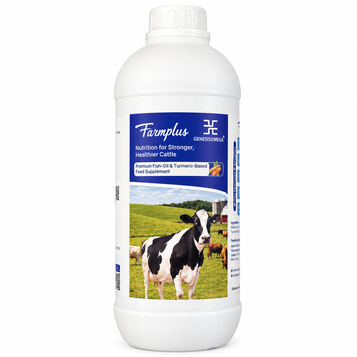 GENESISOMEGA Farmplus Cattle Feed Supplement 1L | Fish Oil & Turmeric Liquid Nutrition for Cow, Buffalo & Calves