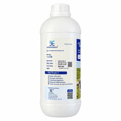 GENESISOMEGA Farmplus Cattle Feed Supplement 1L | Fish Oil & Turmeric Liquid Nutrition for Cow, Buffalo & Calves
