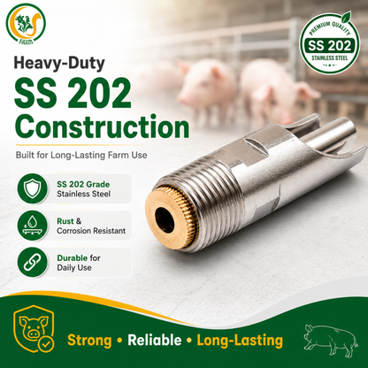 Stainless Steel 1/2 Inch Automatic Pig Nipple Drinker (Pack of 5) | SS 202 Grade Heavy-Duty Hog Water Nipple for Pigs & Piglets cjfarms.in