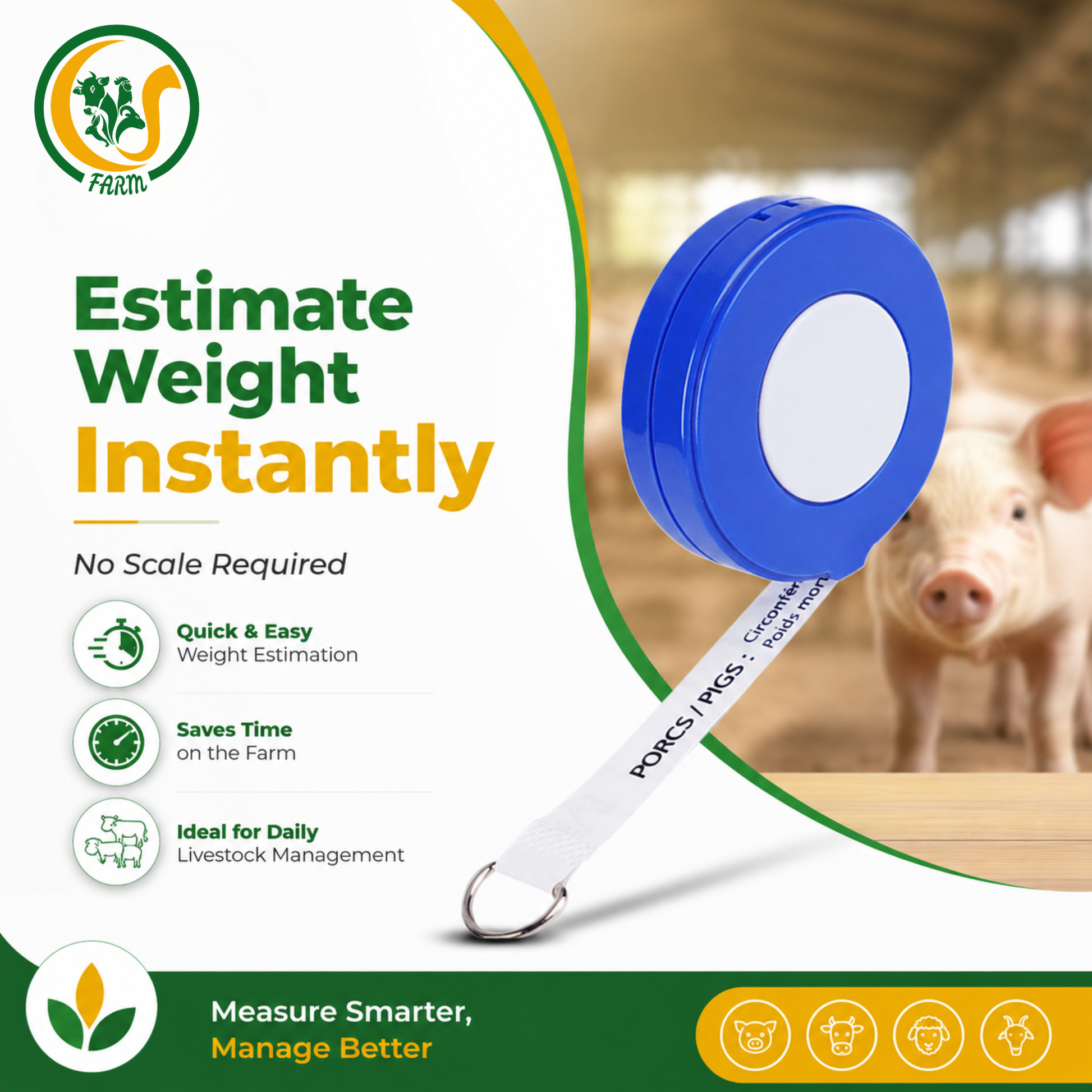 Animal Weight Measuring Tape for Cow, Goat, Sheep & Pets | Portable Livestock Body Weight Measurement Tape CJ farms and Agritech