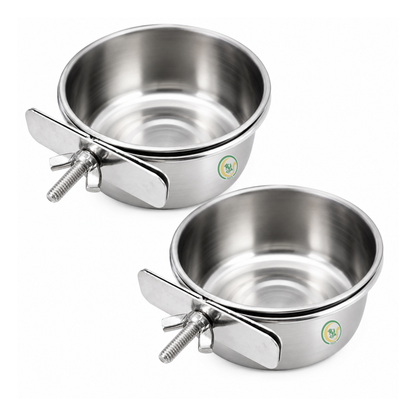Stainless Steel Bird Feeder Bowl with Cage Clamp | 10cm Hanging Food & Water Bowl for Parrots, Hamsters, Chinchillas & Guinea Pigs CJ farms and Agritech