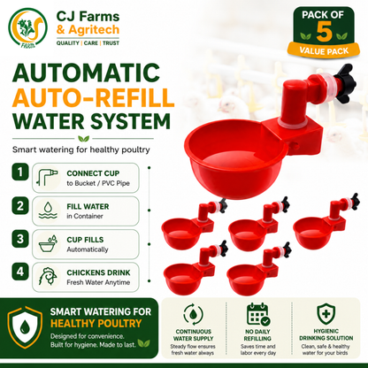 Automatic Chicken Feeder Cups | Auto-Refill Poultry Water Drinker | Automatic Water Bowl Cups for Chickens & Birds cjfarms.in