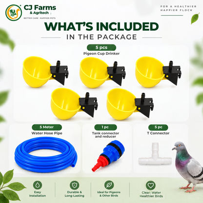 Automatic Bird Water Drinker | Pigeon Watering System with Water Cups, Tube & Tank Connector CJ farms and Agritech