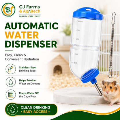 500ml Hamster Water Bottle | Hanging Automatic Water Dispenser with Stainless Steel Nozzle for Hamster, Rabbit, Guinea Pig & Small Animals CJ farms and Agritech