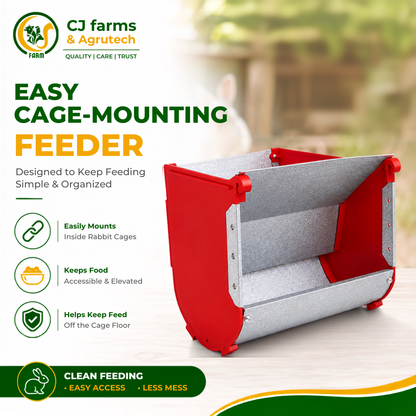 Rabbit Feeder Box 15.5 × 9.5 × 14 cm | Galvanized Metal Cage-Mount Feeding Trough for Rabbits & Small Animals CJ farms and Agritech