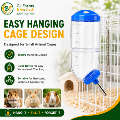 500ml Hamster Water Bottle | Hanging Automatic Water Dispenser with Stainless Steel Nozzle for Hamster, Rabbit, Guinea Pig & Small Animals CJ farms and Agritech