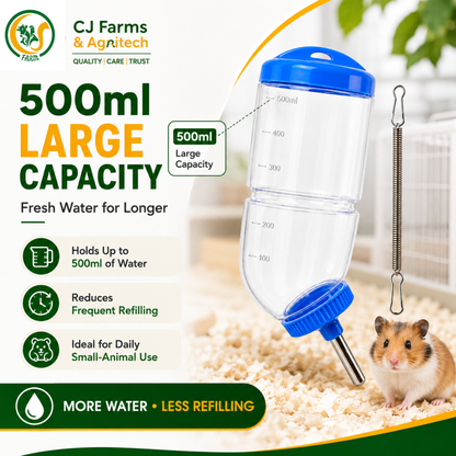 500ml Hamster Water Bottle | Hanging Automatic Water Dispenser with Stainless Steel Nozzle for Hamster, Rabbit, Guinea Pig & Small Animals CJ farms and Agritech