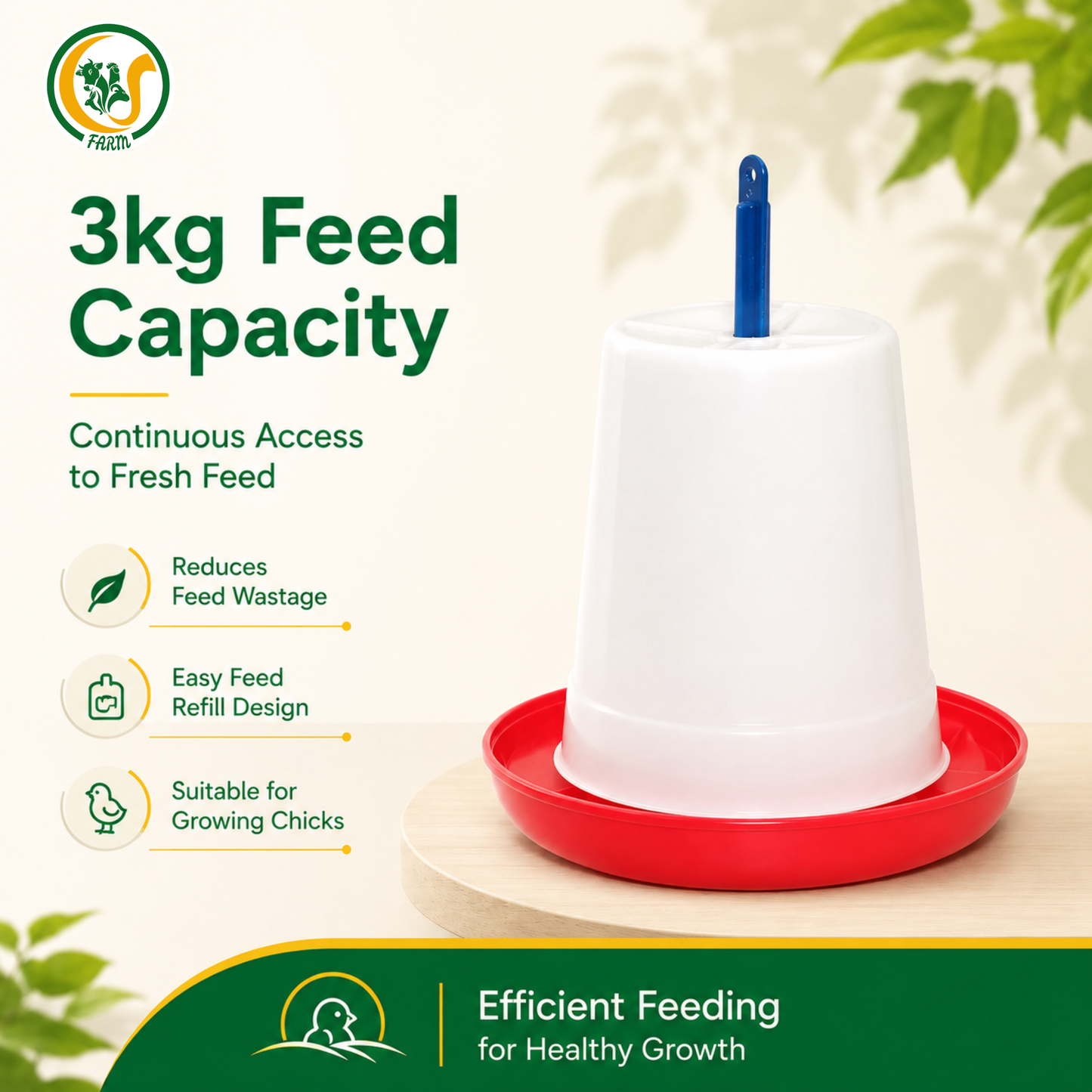 Poultry Feeder & Drinker Combo Set | 3kg Chick Feeder & 3L Water Drinker for Broilers, Layers, Chicks & Poultry Birds CJ farms and Agritech