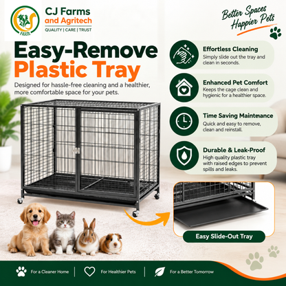 109.5cm Heavy-Duty Foldable Dog Cage | Powder-Coated Metal Crate with Dual Doors, Wheels & Removable Tray CJ farms and Agritech