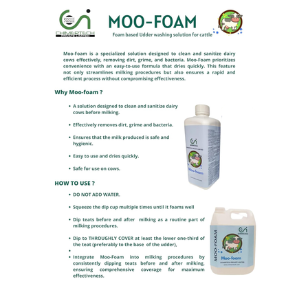 MooFoam Teat Wash Foam 1kg for Cattle, Goat & Sheep | Mastitis Prevention Pre & Post Milking Teat Sanitizer CHIMERTECH