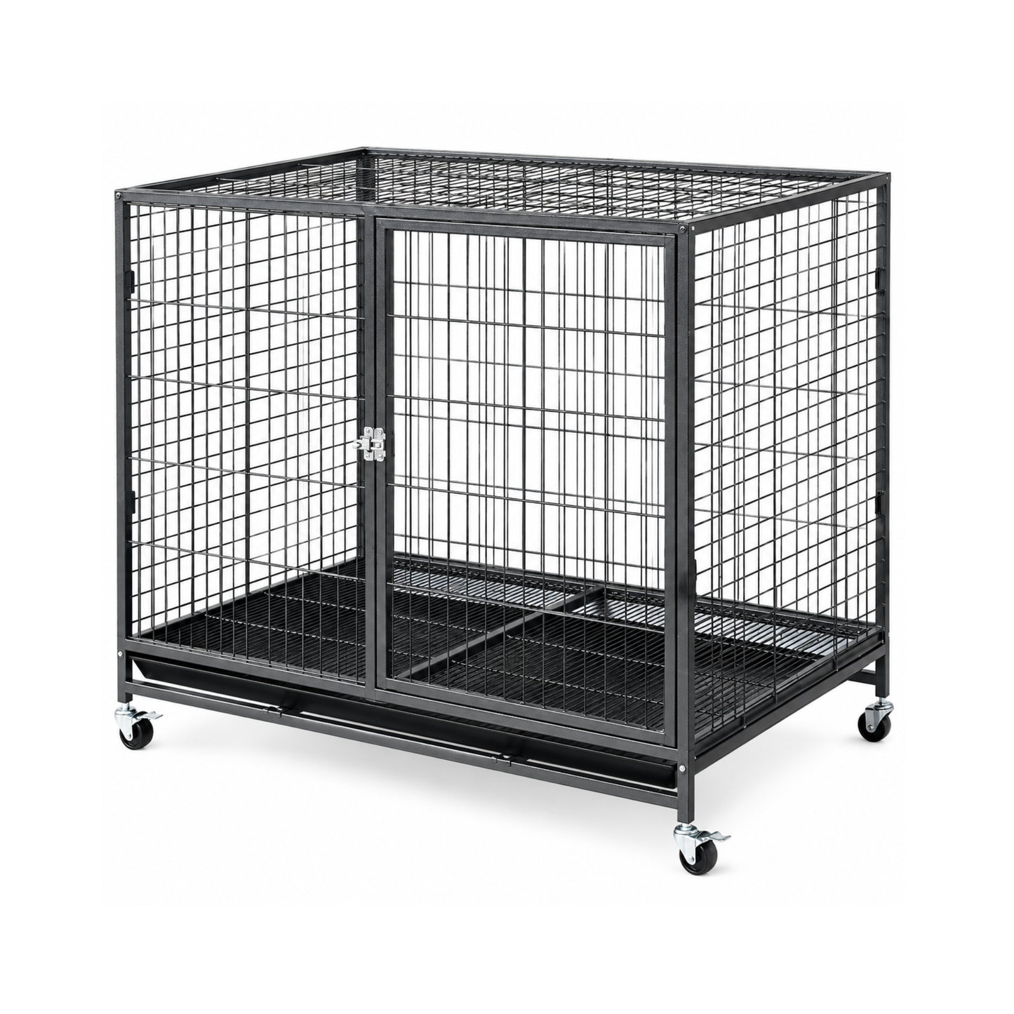 109.5cm Heavy-Duty Foldable Dog Cage | Powder-Coated Metal Crate with Dual Doors, Wheels & Removable Tray CJ farms and Agritech