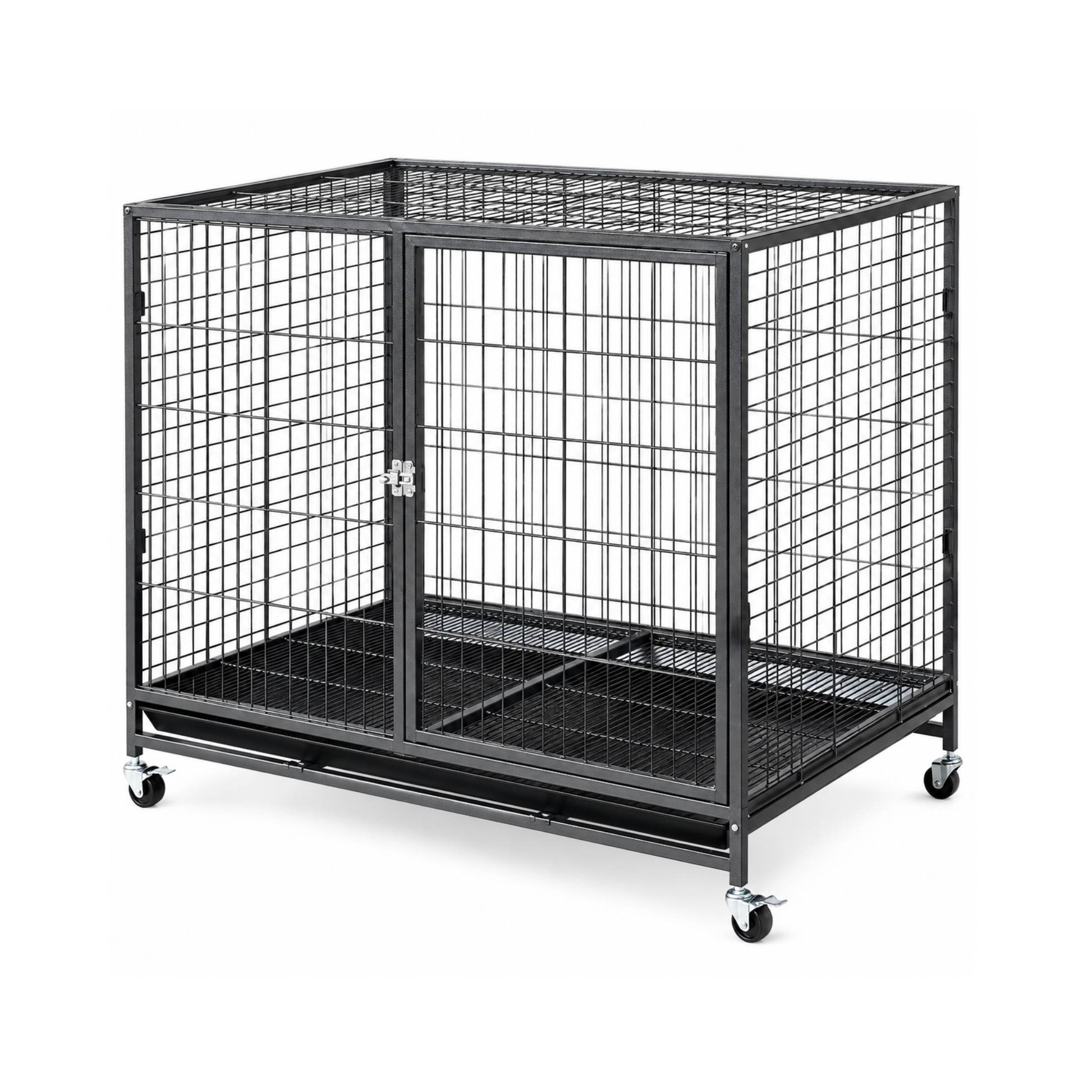 109.5cm Heavy-Duty Foldable Dog Cage | Powder-Coated Metal Crate with Dual Doors, Wheels & Removable Tray CJ farms and Agritech