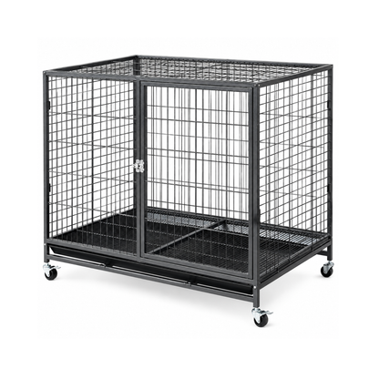 109.5cm Heavy-Duty Foldable Dog Cage | Powder-Coated Metal Crate with Dual Doors, Wheels & Removable Tray CJ farms and Agritech