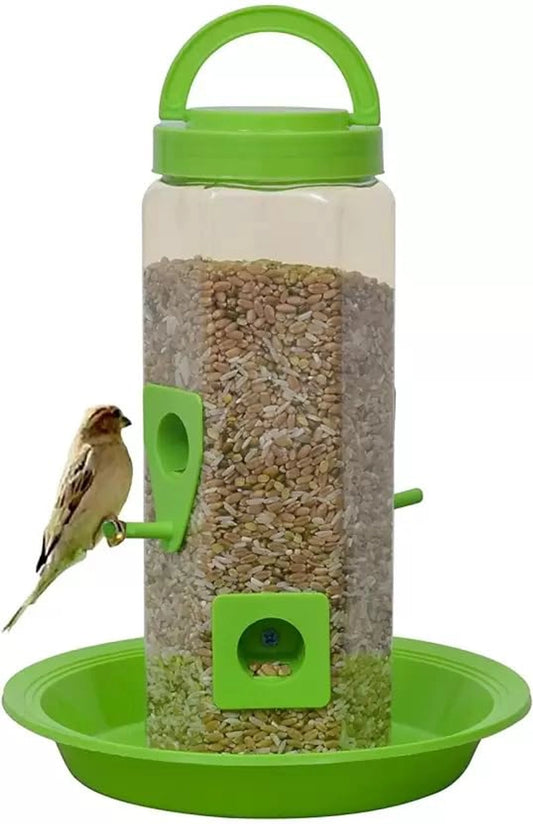 4-Nozzle Hanging Bird Feeder with Grill – Green Transparent Outdoor Feeder for Balcony & Garden Birds