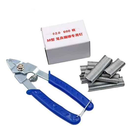 Hog Ring Pliers with 600 Hog Rings (M Nails) | Heavy-Duty Poultry Clamp Tool for Chicken, Quail & Pigeon Cages | Mesh & Wire Installation Kit