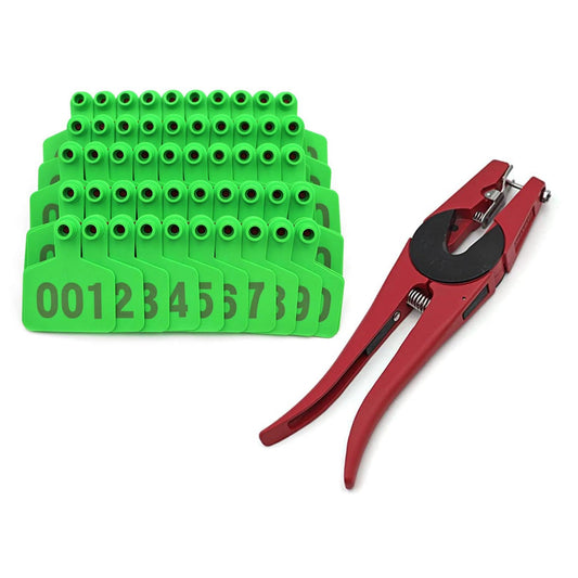 Livestock Ear Tag Applicator with 100 Sequential Numbered Tags - Random Colors
