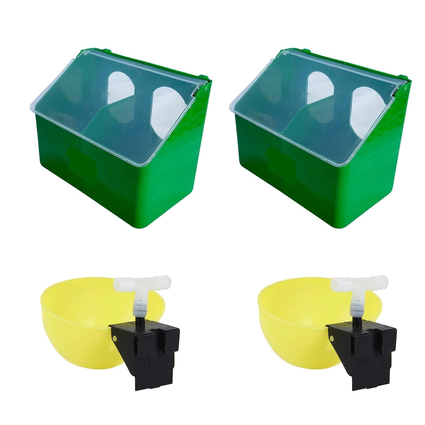 Double Hole Pigeon Feeder (Hanging Type) with Automatic Water Drinking Cups | Outside-Suitable Feeder & Drinker Set – 2 Feeders + 2 Drinkers