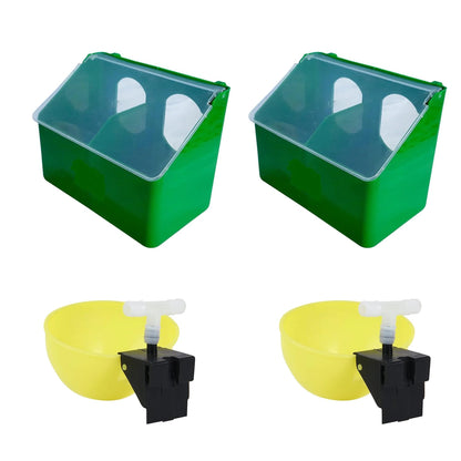 Double Hole Pigeon Feeder (Hanging Type) with Automatic Water Drinking Cups | Outside-Suitable Feeder & Drinker Set – 2 Feeders + 2 Drinkers