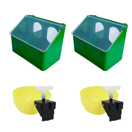 Double Hole Pigeon Feeder (Hanging Type) with Automatic Water Drinking Cups | Outside-Suitable Feeder & Drinker Set – 2 Feeders + 2 Drinkers