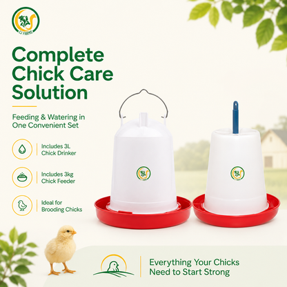 Poultry Feeder & Drinker Combo Set | 3kg Chick Feeder & 3L Water Drinker for Broilers, Layers, Chicks & Poultry Birds CJ farms and Agritech