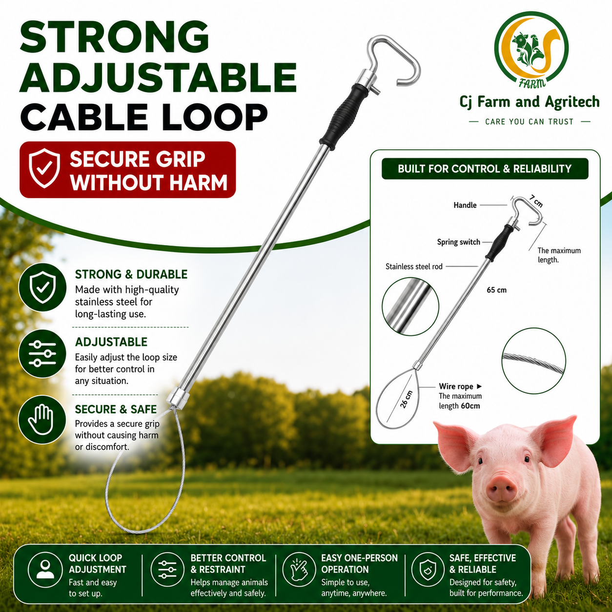 Stainless Steel Animal Control Pole | Dog Catcher Pole, Pig Holder & Livestock Catcher | Safe & Humane Animal Handling Tool cjfarms.in