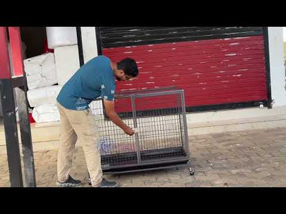109.5cm Heavy-Duty Foldable Dog Cage | Powder-Coated Metal Crate with Dual Doors, Wheels & Removable Tray